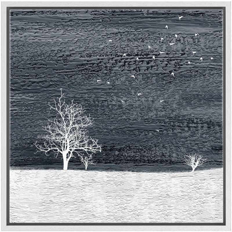 Birds Fly Over White Field & Trees, reproduction d'art sur toile, Blanc, H 24 po x l 24 po