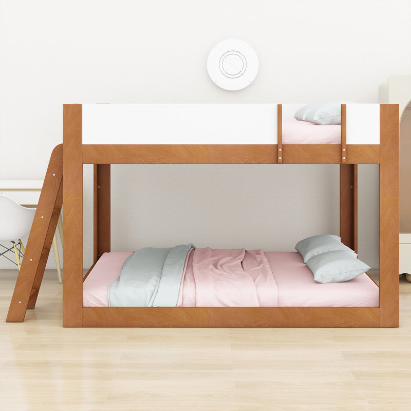 Lit superposé avec échelle réversible et barrières de sécurité pour plafonds bas, Grand lit, Walnut