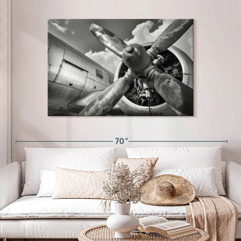 Mehar Monochrome Propeller Plane, 32" H x 48" W