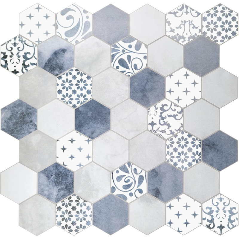 Blue Cement Hexagon Stone Composite Marble Looks Self Adhesive Wall Tile