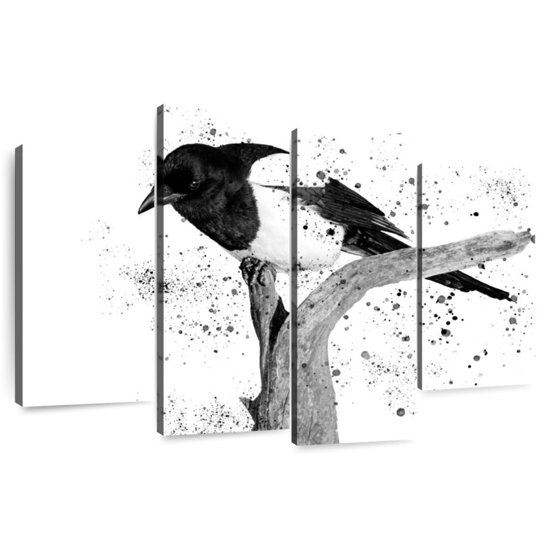 Oiseau noir et blanc Brampt, H 48 po x l 75 po