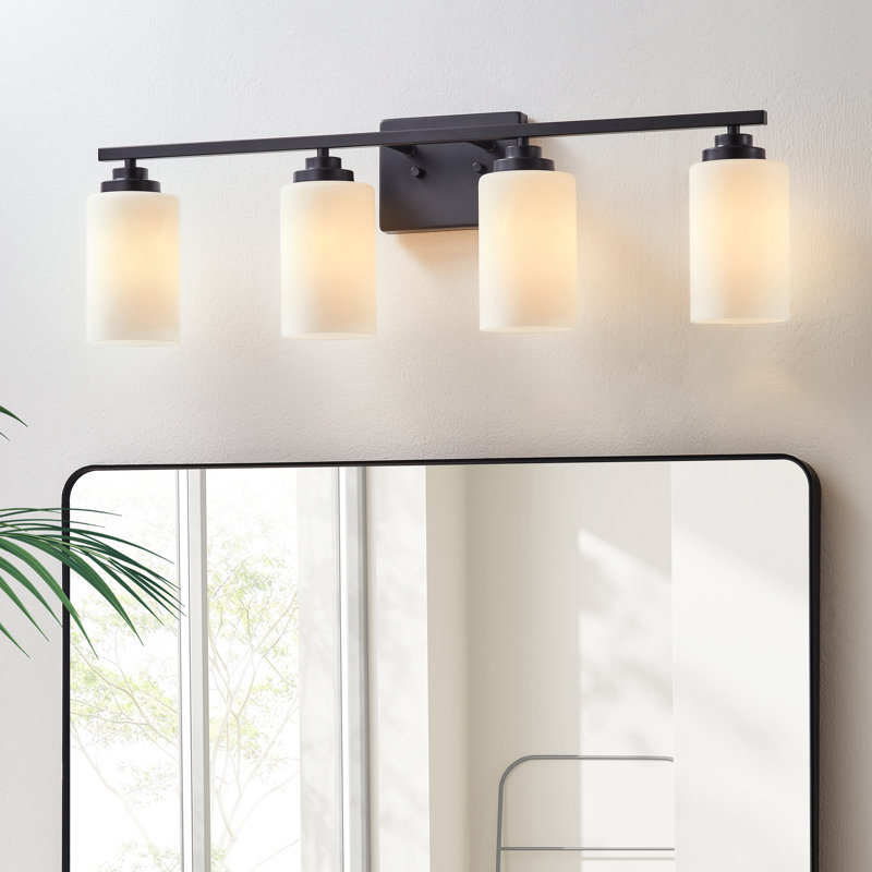 Éclairage pour meuble-lavabo avec verre blanc givré, 4, Noir mat