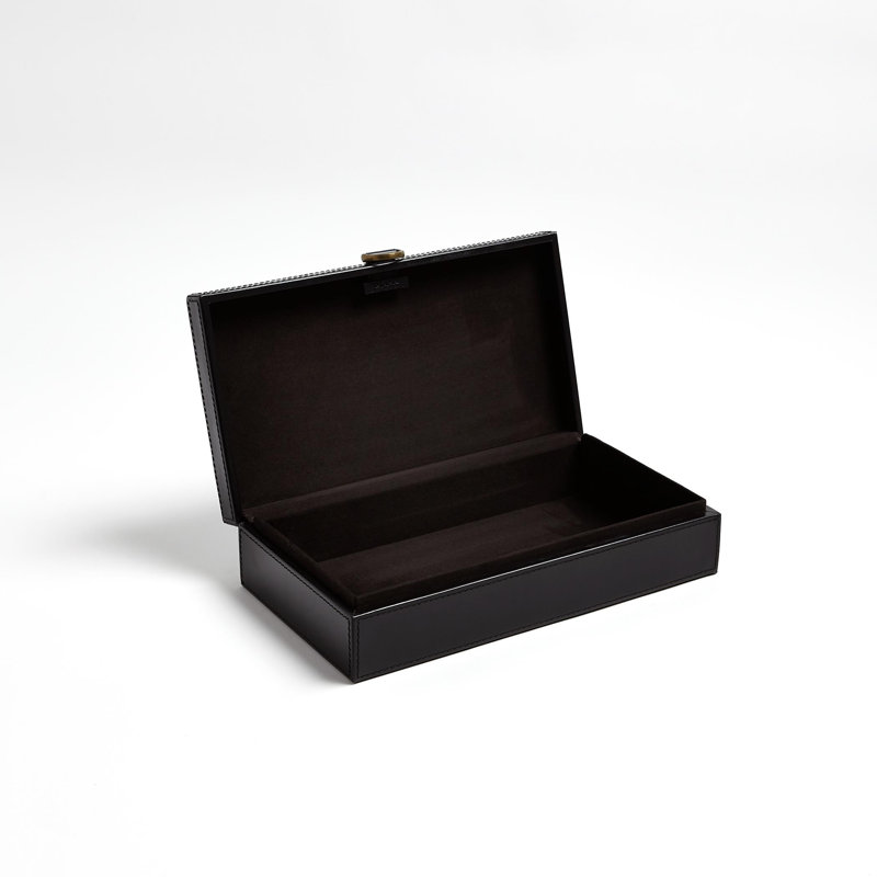 Marbled Leather D Ring Box, 3.25" H x 9" W x 17" D, Black