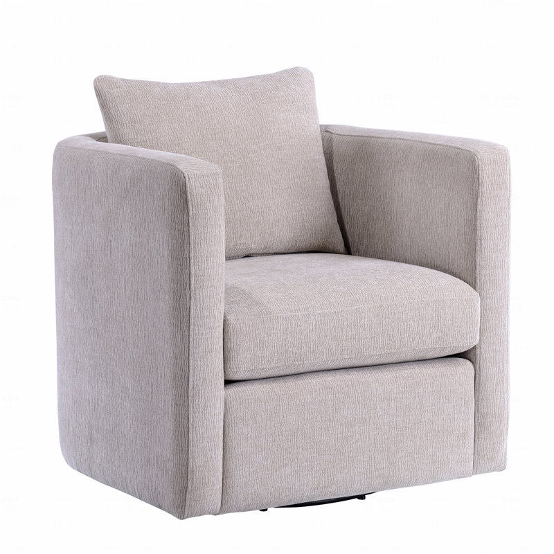 Sutton Linen Swivel Barrel Chair with Soft Performance Fabric and 360-Degree Swivel for Comfort and Durability, Beige