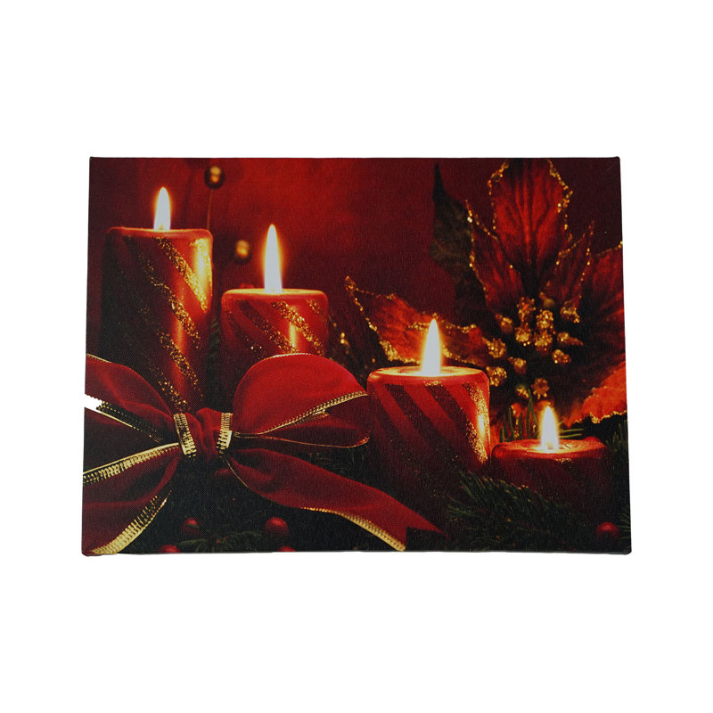 Bougies lumineuses rayées scintillantes avec poinsettia et nœud de Noël
