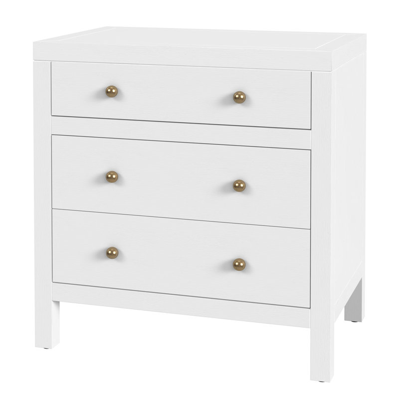 Nora 25 in. W Rectangular Wood 3 Drawer Nightstand, Textured White