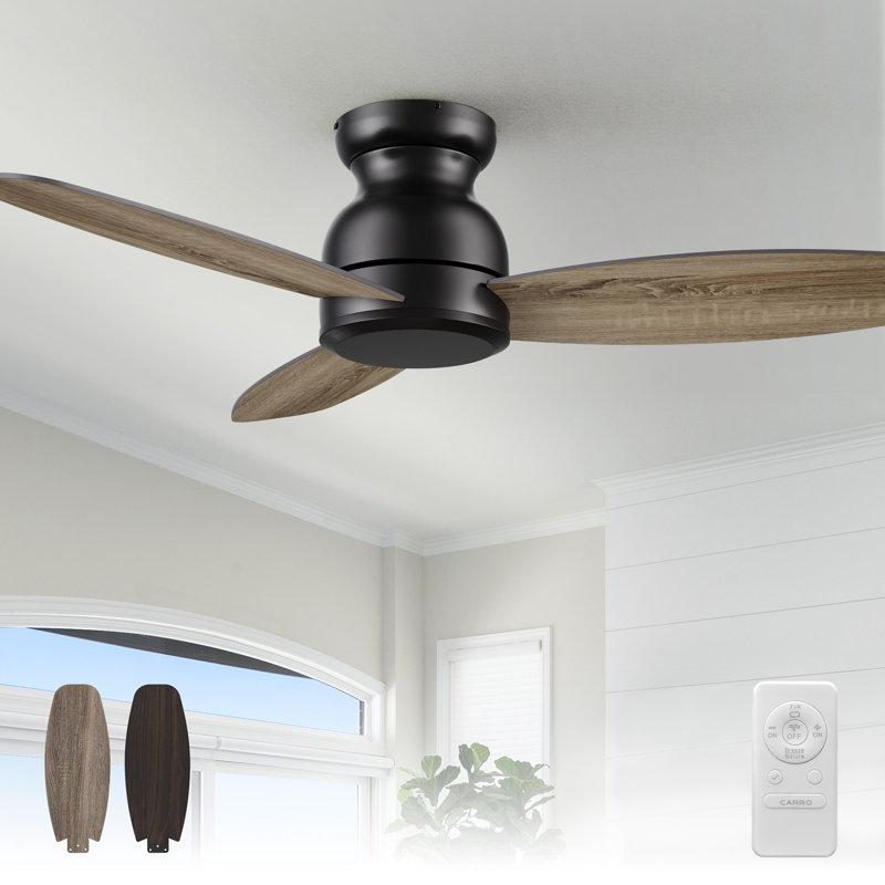 48 Inch Indoor Flush Mount Ceiling Fan without light, Black with Gray Blades