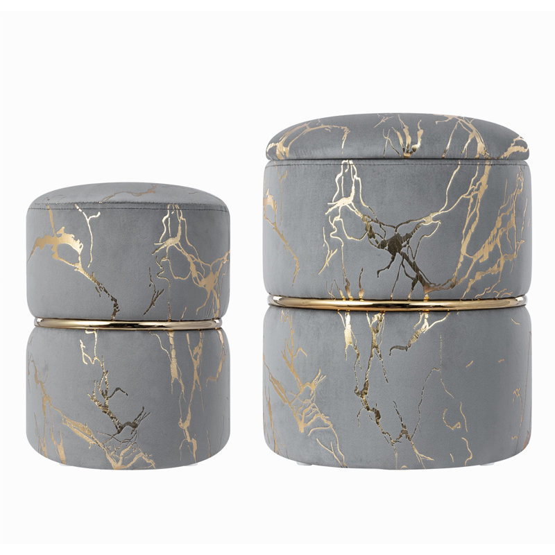 Ensemble de 2 repose-pieds ronds avec couvercle amovible, Gris