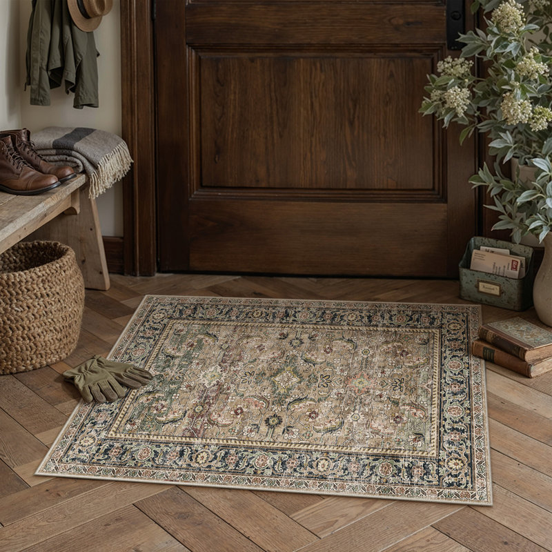 Tapis taupe / noir lavable à la machine avec envers antidérapant Kitty, Rectangulaire 2 pi x 3 pi