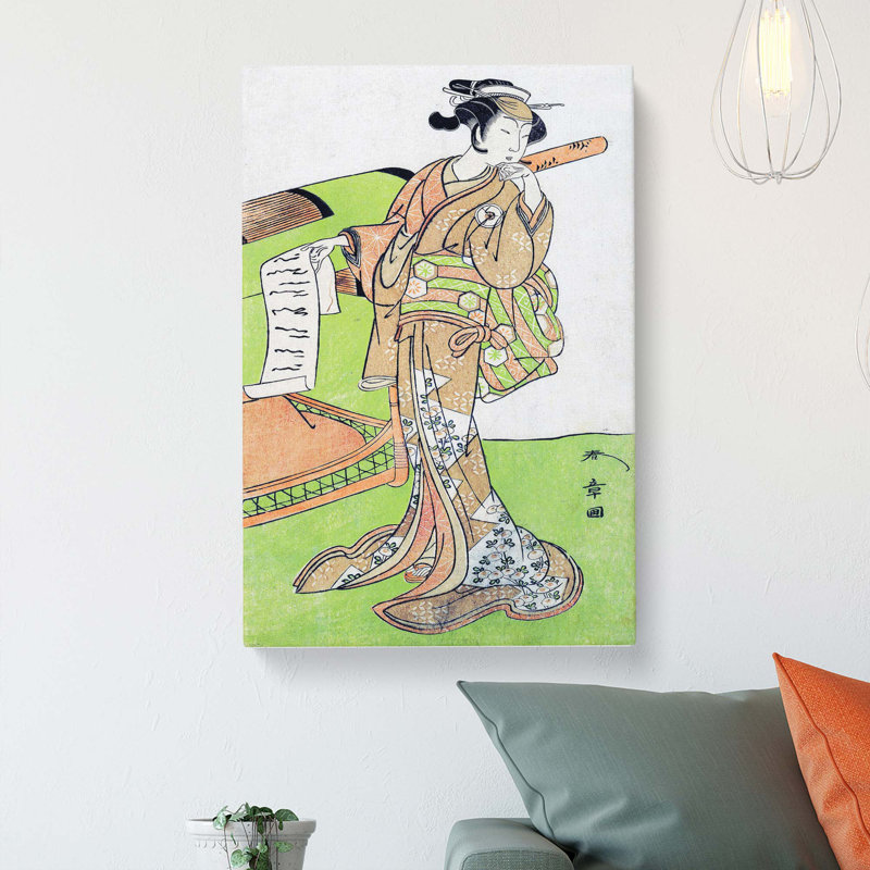 Woman with a Script by Katsukawa Shunsho - Wrapped Canvas Painting Print, 60cm H x 40cm W x 3cm D