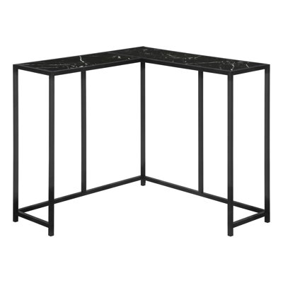 Narrow Corner Accent Console Table - Black Marble Look Laminate For Living Room With Metal Bedroom Top & Frame,