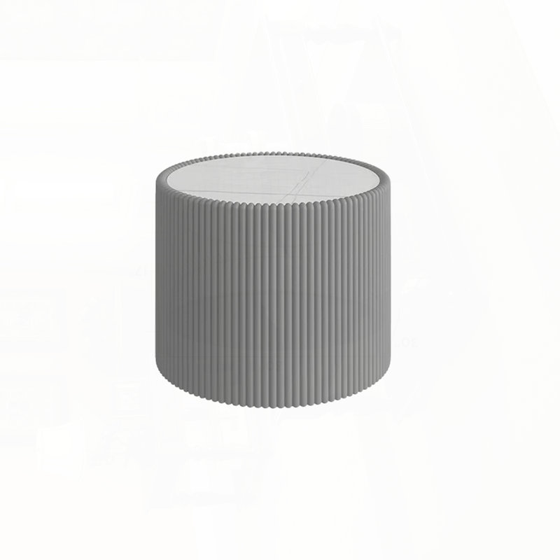Table de bout cylindrique avec plateau en marbre et cuir microfibre