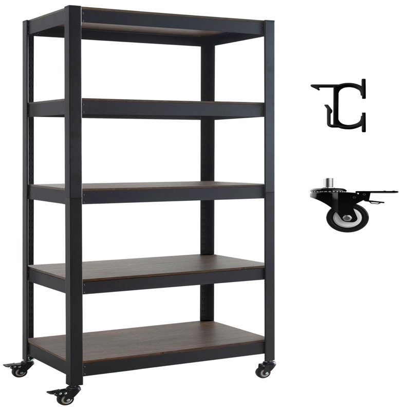 Utility Cart with Wheels, Black, 62.2" H x 24.21" W x 16.5" D