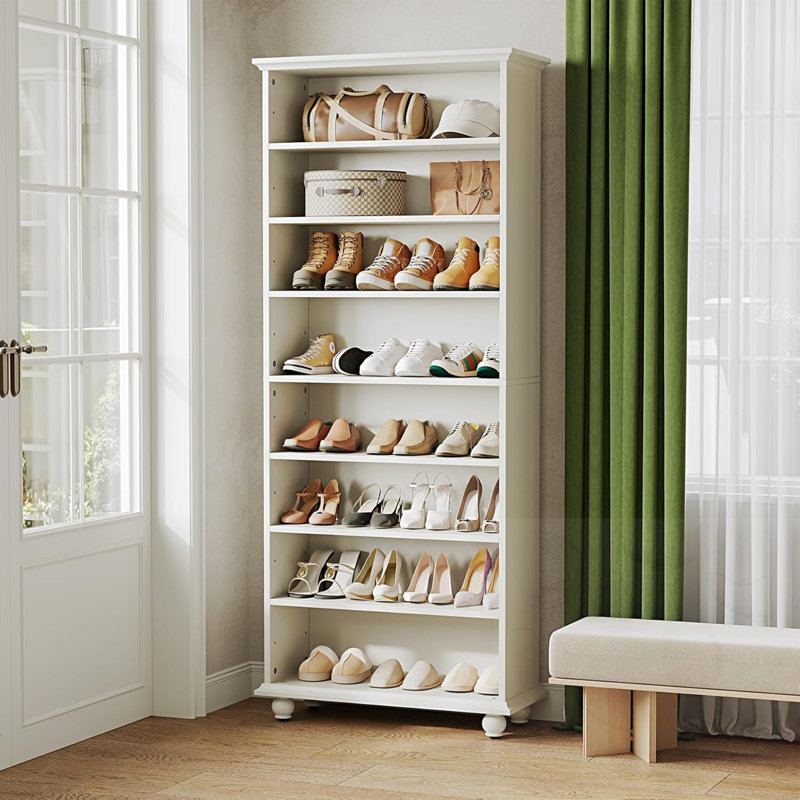 Armoire de rangement à chaussures à 8 niveaux avec bande lumineuse DEL