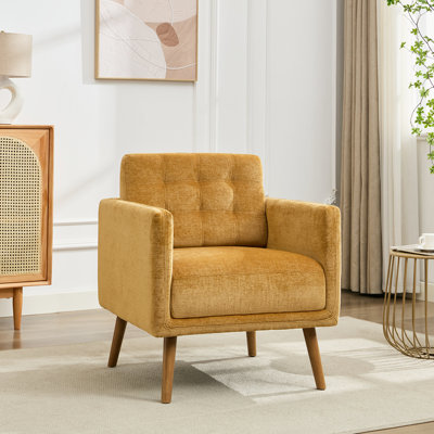 Fauteuil rembourré avec coussin épais rembourré et pieds évasés en bois massif
