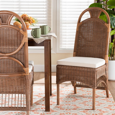 Bali & Pari Raya Natural Rattan Dining Chair - Handcrafted Wicker Accent Chair With High Arched Back And Cushioned Seat, Boho Coastal Seating For Dining Room Or Kitchen