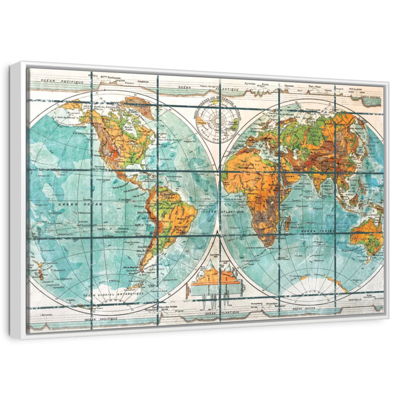 Globe terrestre, 13 po x 9 po, Cadre flottant blanc