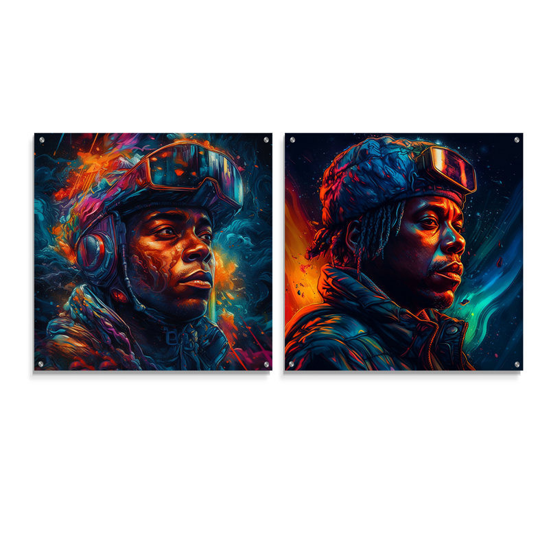 «Light Years In Color I - Men», ensemble d'art mural en acrylique sur verre, H 16 po x l 33 po