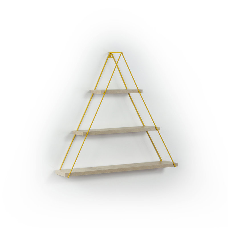 Moset Floating Wall Decor Wall Mounted Rustic Decorative Hanging Metal Bracket Triangle Shelf For Books, Oak/Yellow, Oak