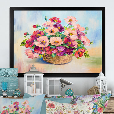 Bouquet de coquelicots roses et mauves - reproduction d'art sur toile