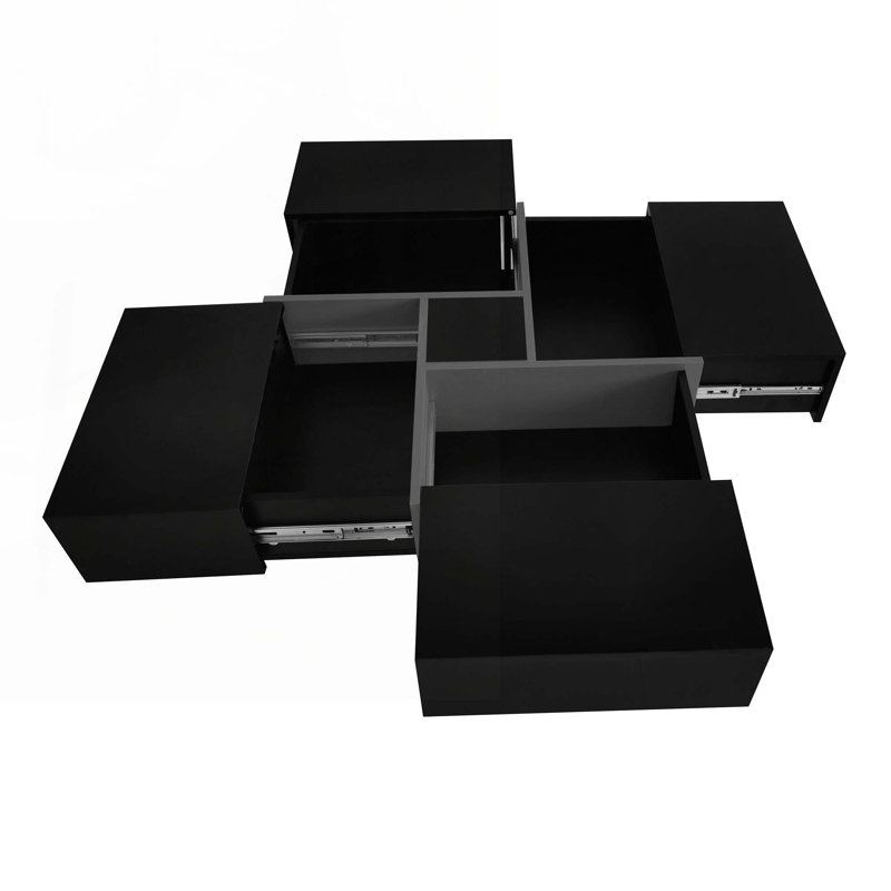 Table basse avec plateau coulissant extensible, design ultrabrillant UV, Noir