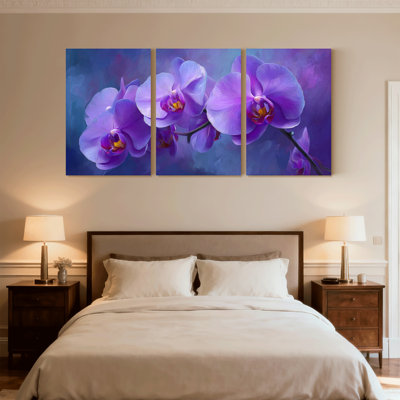 Plantes et fleurs, orchidée mauve, ensemble de 3 reproductions d'art sur toile