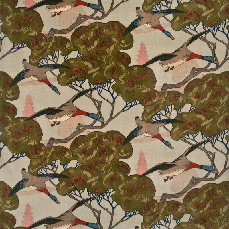 Country Weekend Flying Ducks Cotton Blend Performance Fabric, Camel