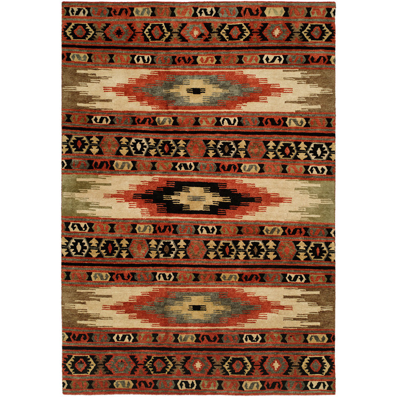 Bowes Wool Southwestern Area Rug in Red, Rectangle 9' x 12'