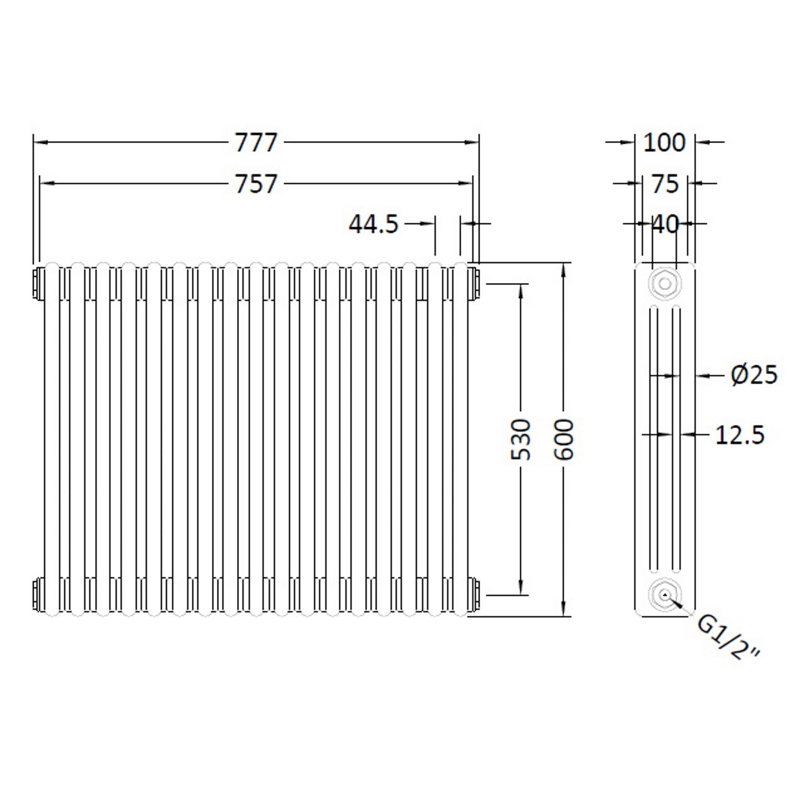 Colosseum Vertical Designer Radiator, 60cm H x 78.6cm W