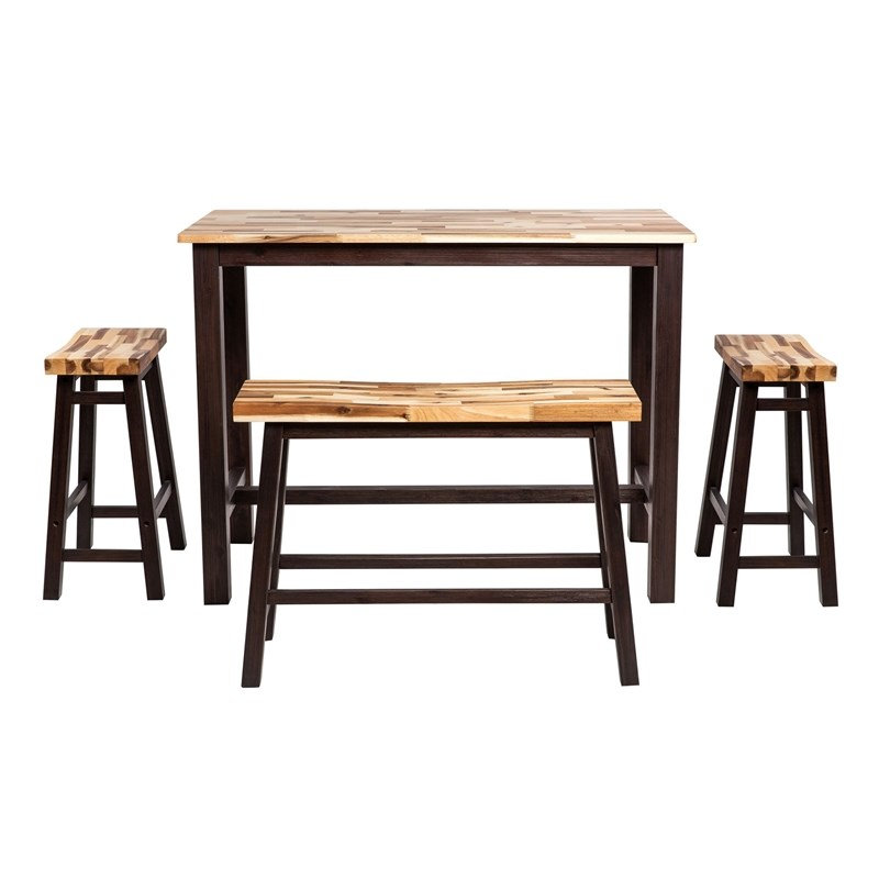 Ensemble bistro 4 pièces en bois d'acacia couleur espresso Pembertly Row