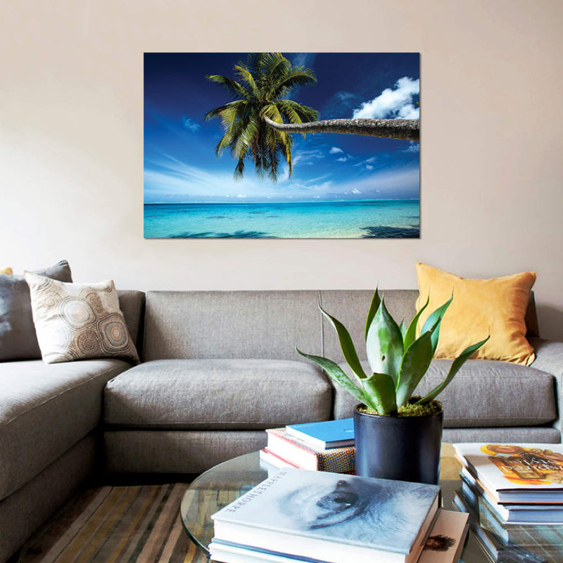 « palm tree pliage sur la plage, bora bora, les îlots de la société, polynésie française », reproduction de photo sur toile