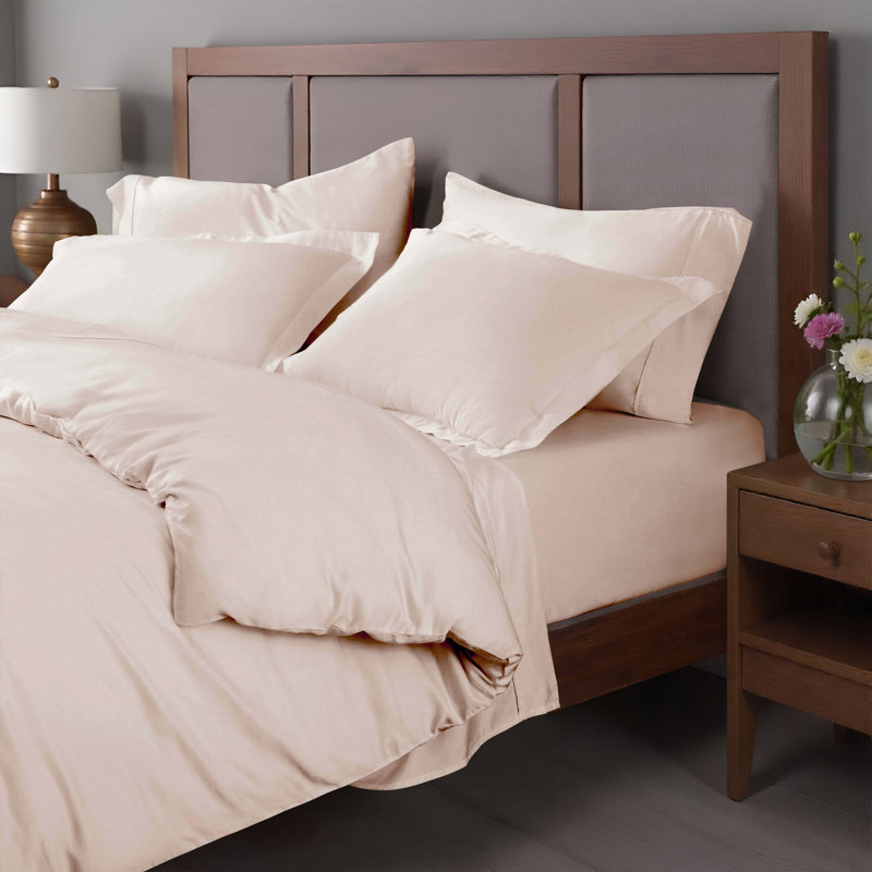 Egyptian Cotton 400 Thread Count Solid Luxury Duvet Cover Set with Pillow Shams, Full/Queen + 2 Shams, Pink