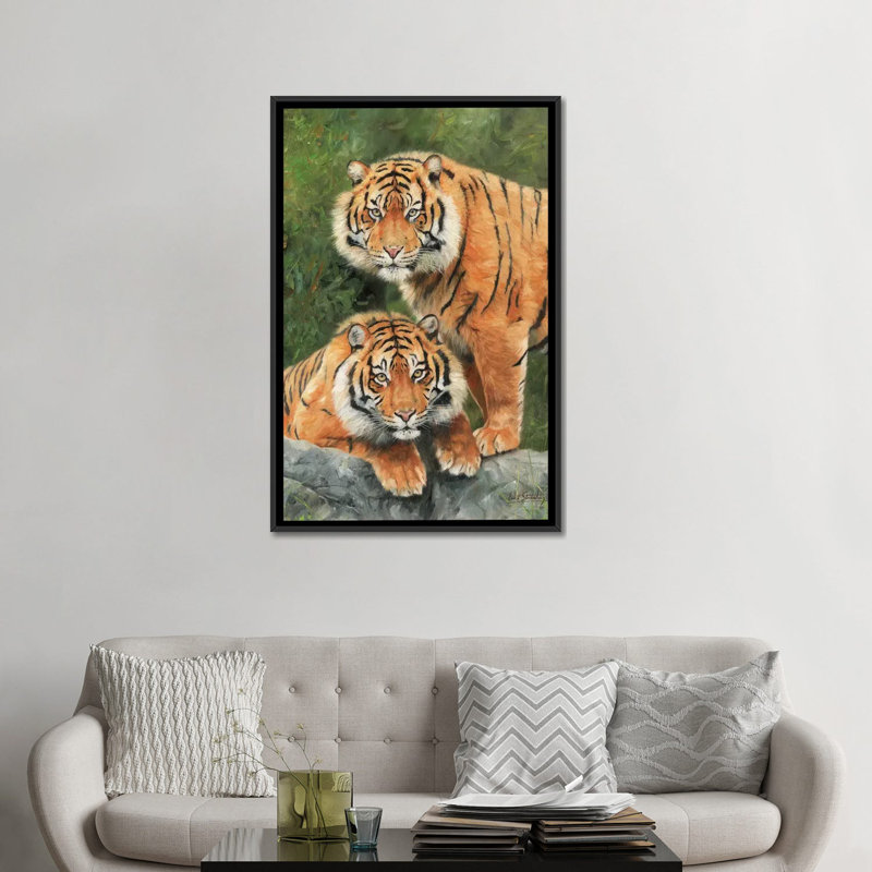 «Pair of Sumatran Tigers», impression sur toile, H 26 po x l 18 po x P 1,5 po, Toile avec cadre noir, Pas de tapis