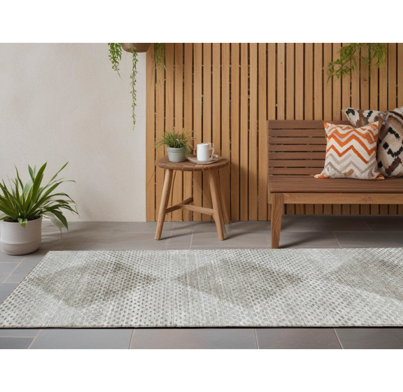 8' Runner Gray Geometric Washable Non Skid Indoor Outdoor Runner Rug