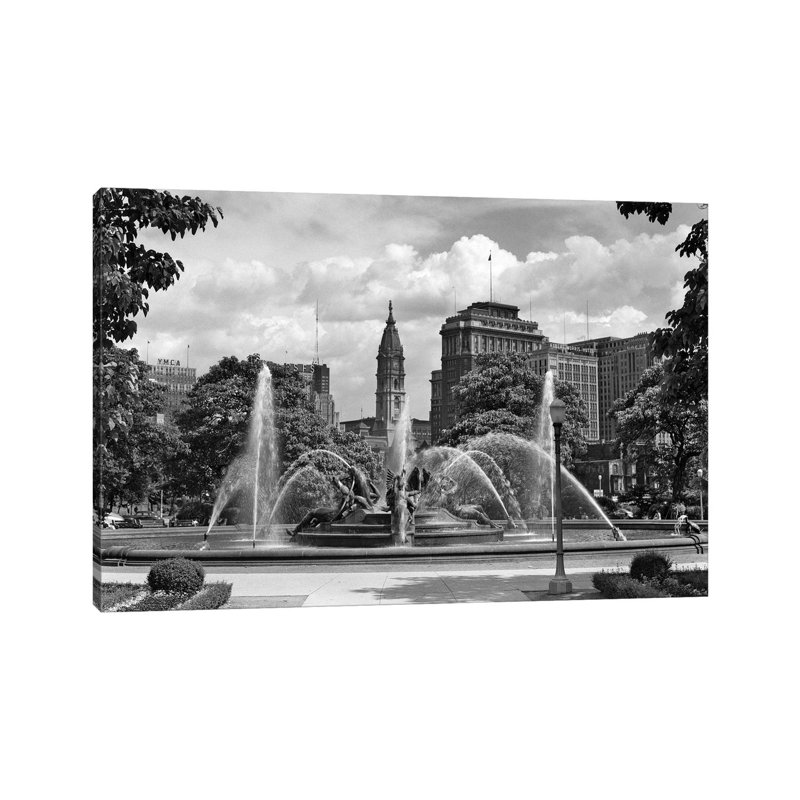 1950s Philadelphia PA USA Looking Southeast Past Swann Fountain by Vintage Images - Wrapped Canvas Print