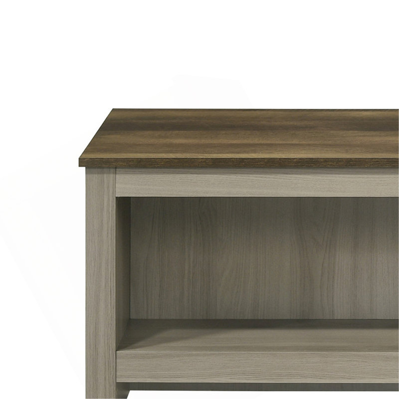 Table basse l 43 po avec tablettes ouvertes à l'avant et à l'arrière, chêne gris