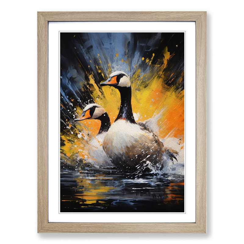 Goose Action Painting - Single Picture Frame Print on Wood
