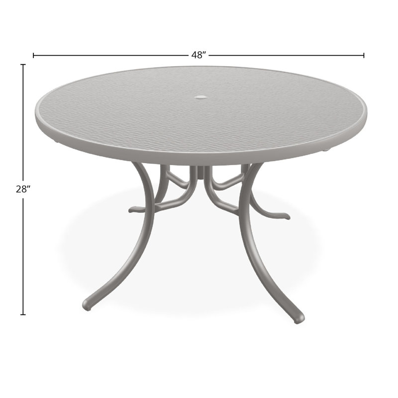 48" Round Hammered Marine Grade Polymer Outdoor Dining Table with Umbrella Hole, Gray/Warm Gray