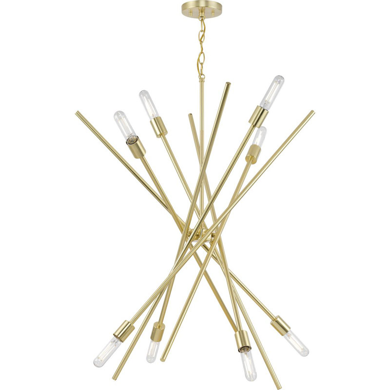 Lustre à huit lumières 42 po, Laiton satiné