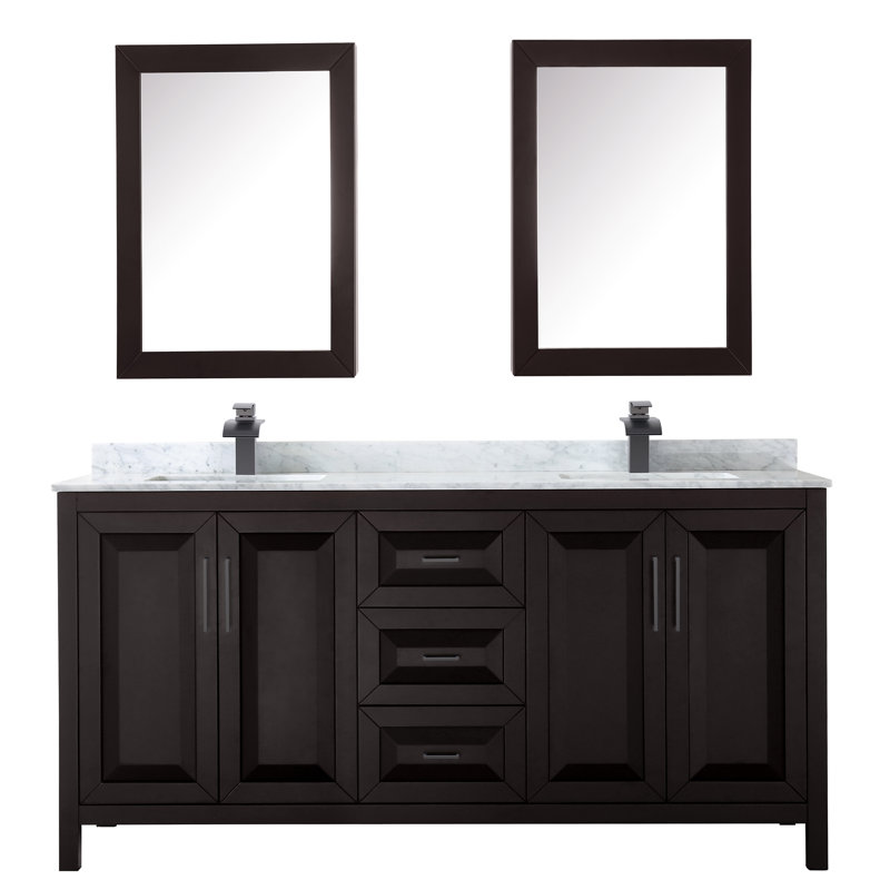 Daria 72'' W Double Vanity, Dark Espresso, White Cultured Marble, Matte Black