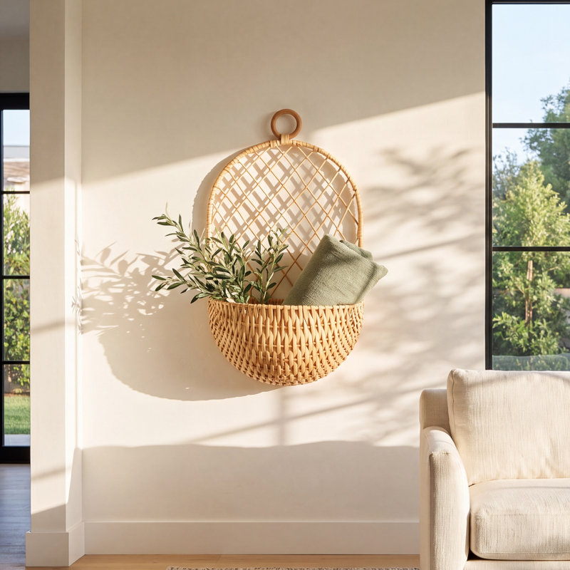 Hand-Woven Hanging Wicker Basket