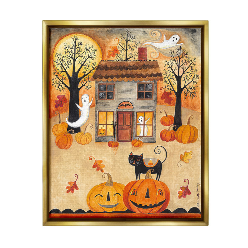 "Fantômes à la nuit d'Halloween" par Bernadette Deming sur toile, Cadre flottant métallique doré, H 21 po x l 17 po