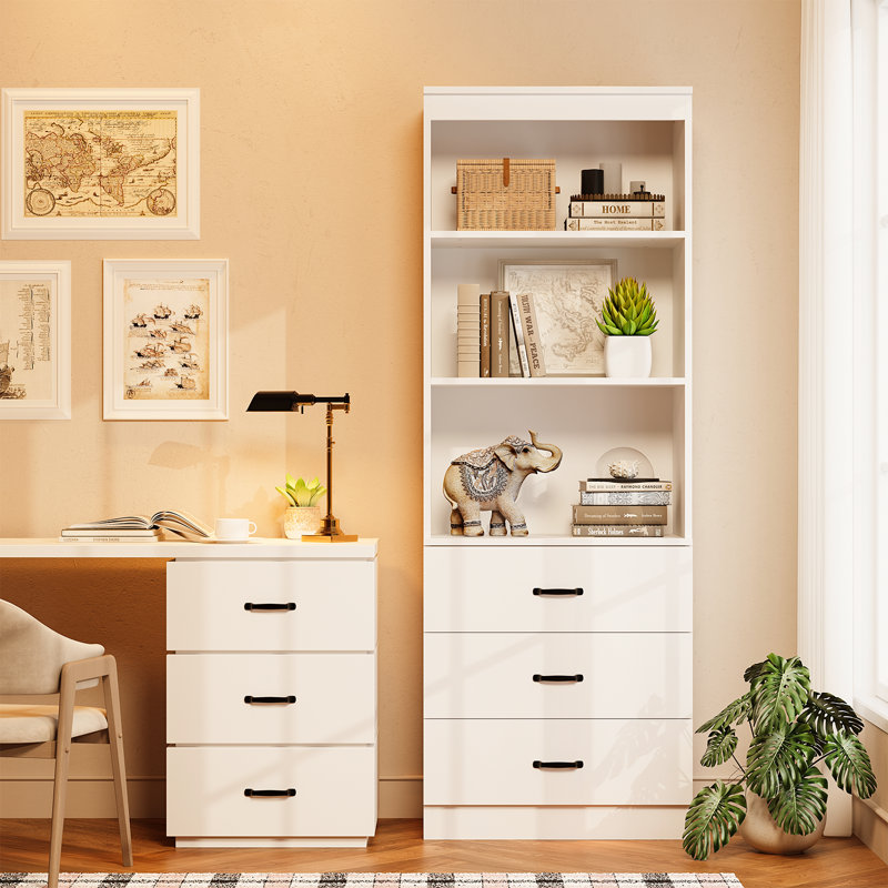 69" H Bookshelf With Drawers, Bookcase With 3-tier Open Shelves, Tall Bookshelf Large Open Bookshelf Standing Book Cabinet For Home Office