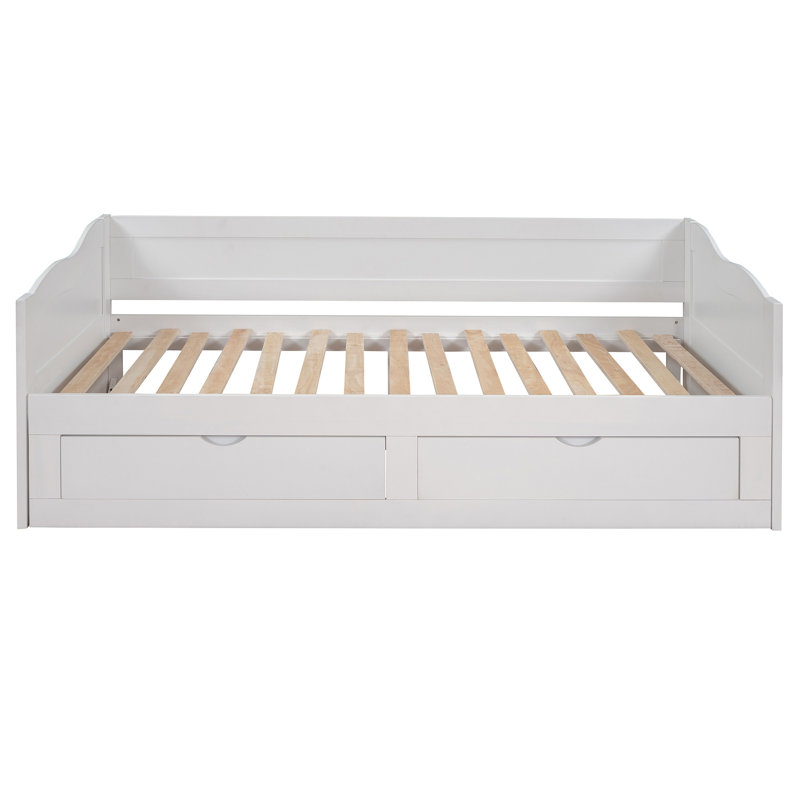 Wooden Daybed With Trundle Bed And Two Storage Drawers , Extendable Bed Daybed,Sofa Bed With Two Drawers, White