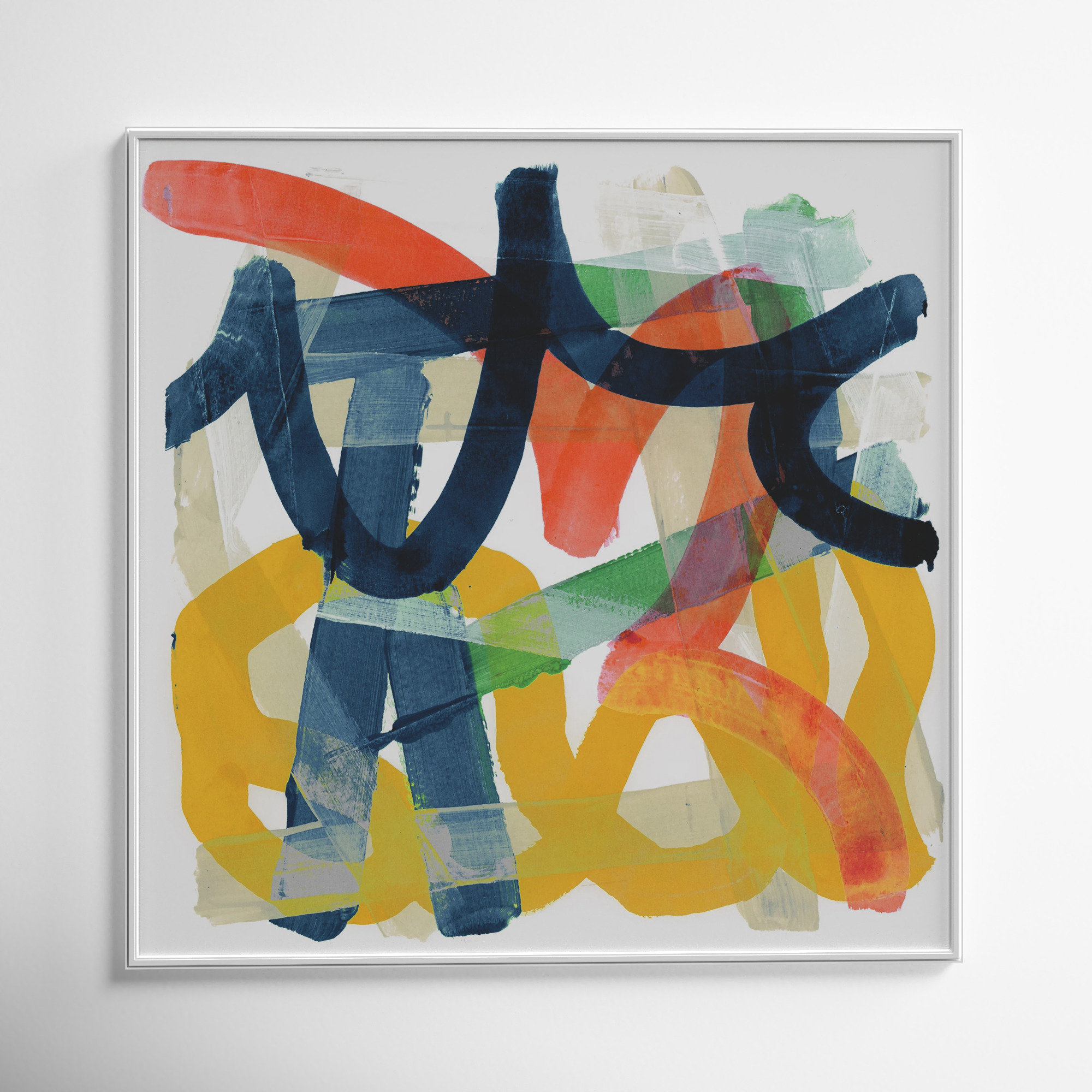 Shuffling by Cartissi - Picture Frame Painting, White Framed, 32" H x 32" W x 0.75" D