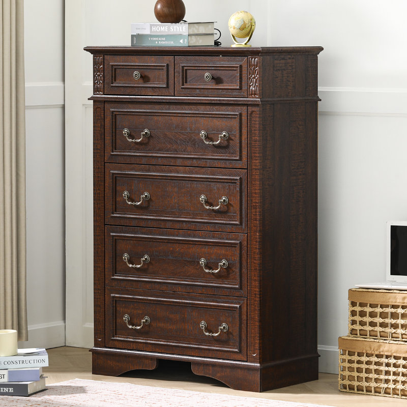 Commode 6 tiroirs 31,49 po, Marron foncé