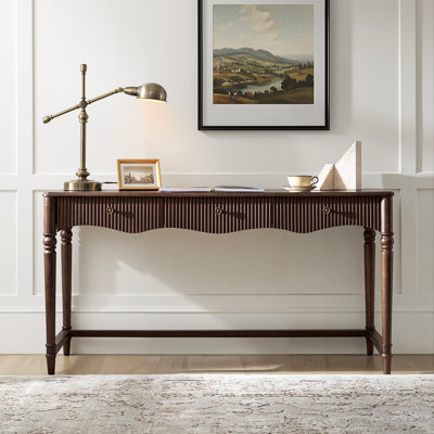 Martha Adelaide 60''W Traditional 3 Drawers Fluted Simple Assembly Desk with Power Outlets