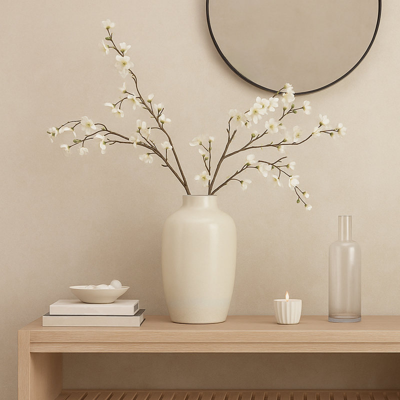 Vase de table en céramique Shay, Blanc lune