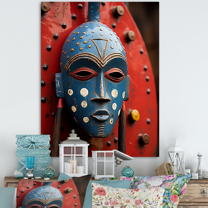 Masque rituel africain festif I, Toile tendue, H 40 po x l 30 po x P 1,5 po