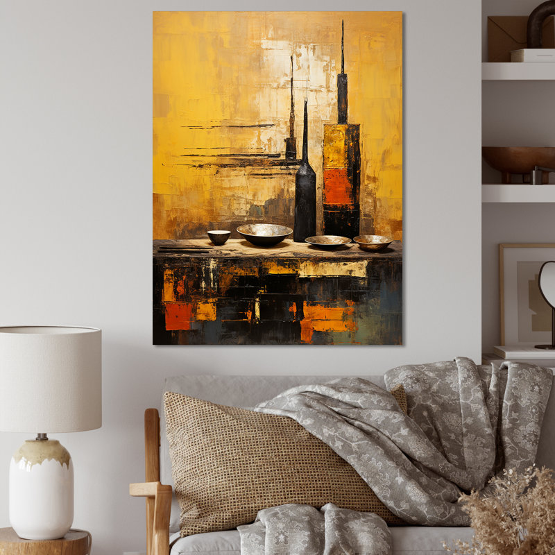 Art mural jaune, poterie élégante jaune, Toile tendue, H 20 po x l 12 po x P 1 po